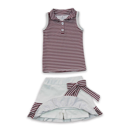 Sleeveless maroon stripe polo top skirt girls team active outfit