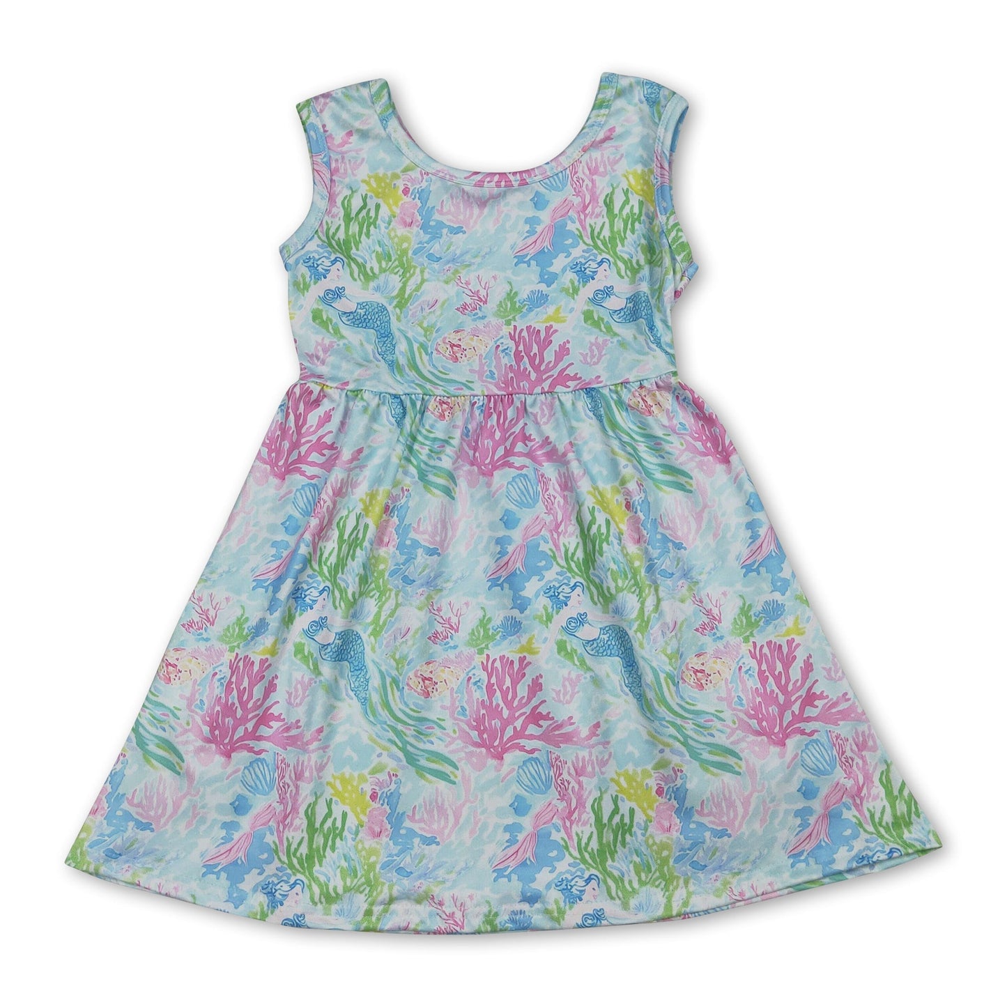 Sleeveless watercolor coral kids girls summer dresses
