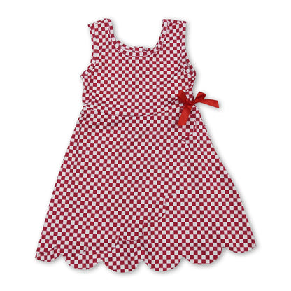 Sleeveless plaid scallop bow kids girls athletic dress