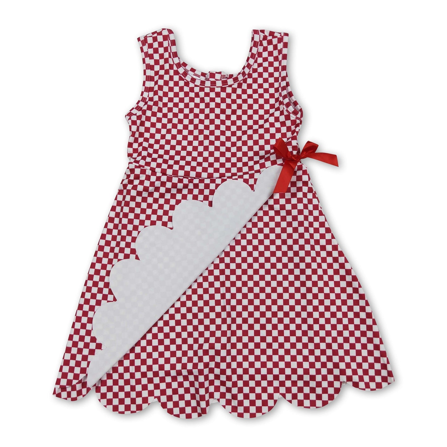 Sleeveless plaid scallop bow kids girls athletic dress