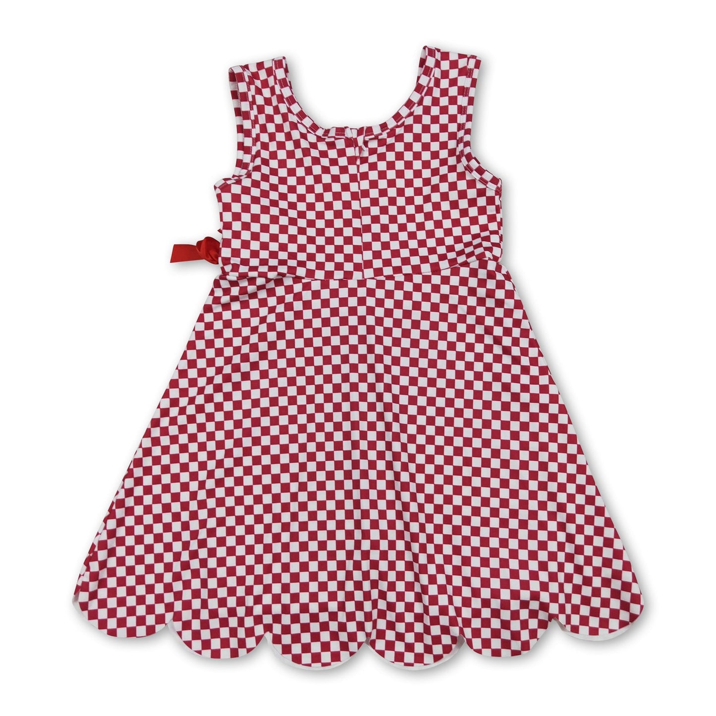 Sleeveless plaid scallop bow kids girls athletic dress