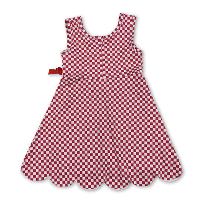 Sleeveless plaid scallop bow kids girls athletic dress