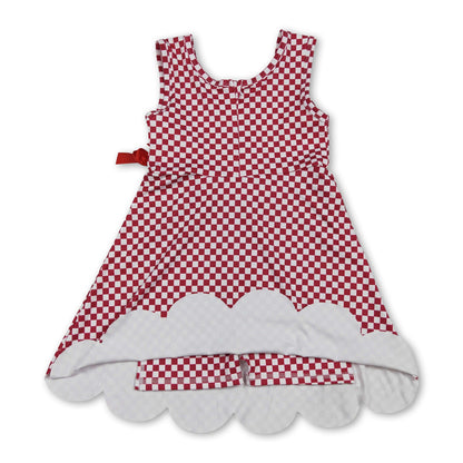Sleeveless plaid scallop bow kids girls athletic dress