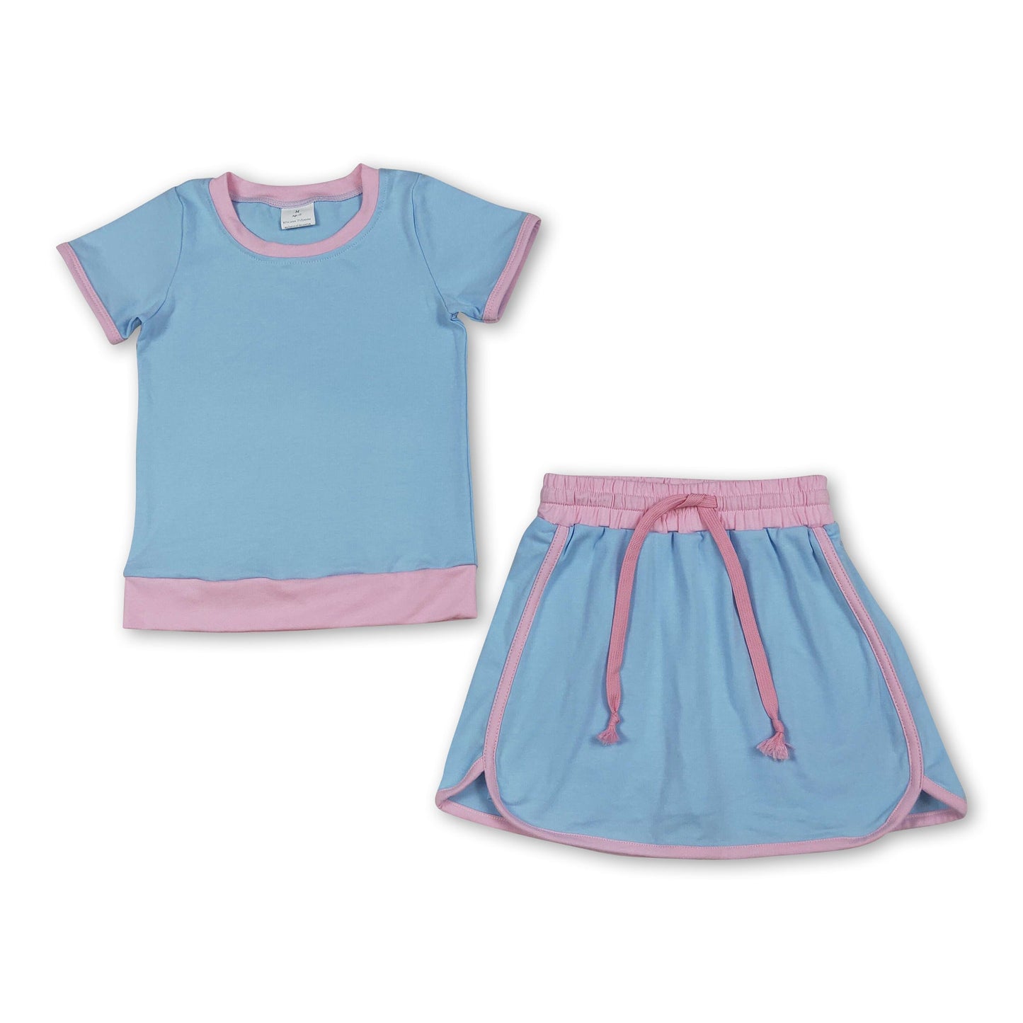 Light blue pink cotton top skirt kids girls summer outfits