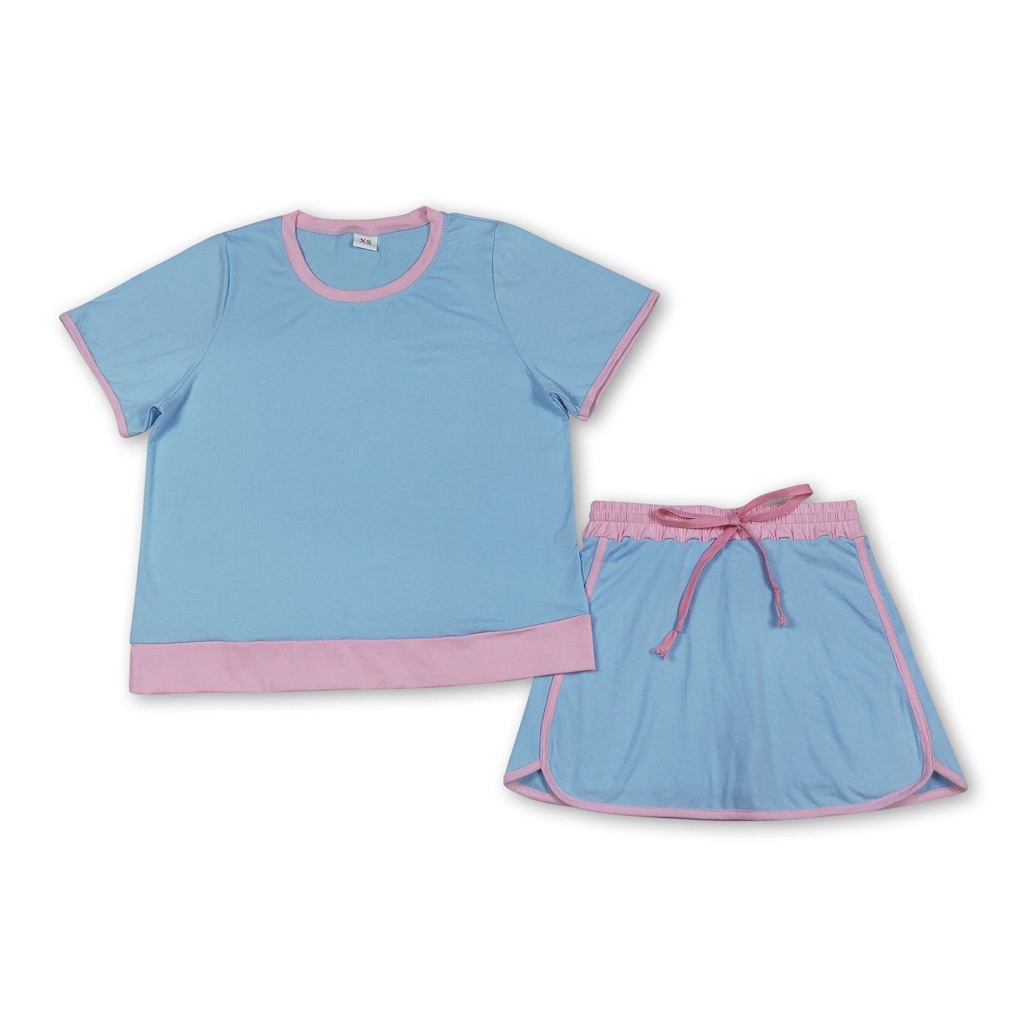 Light blue pink cotton top skirt adult women outfits