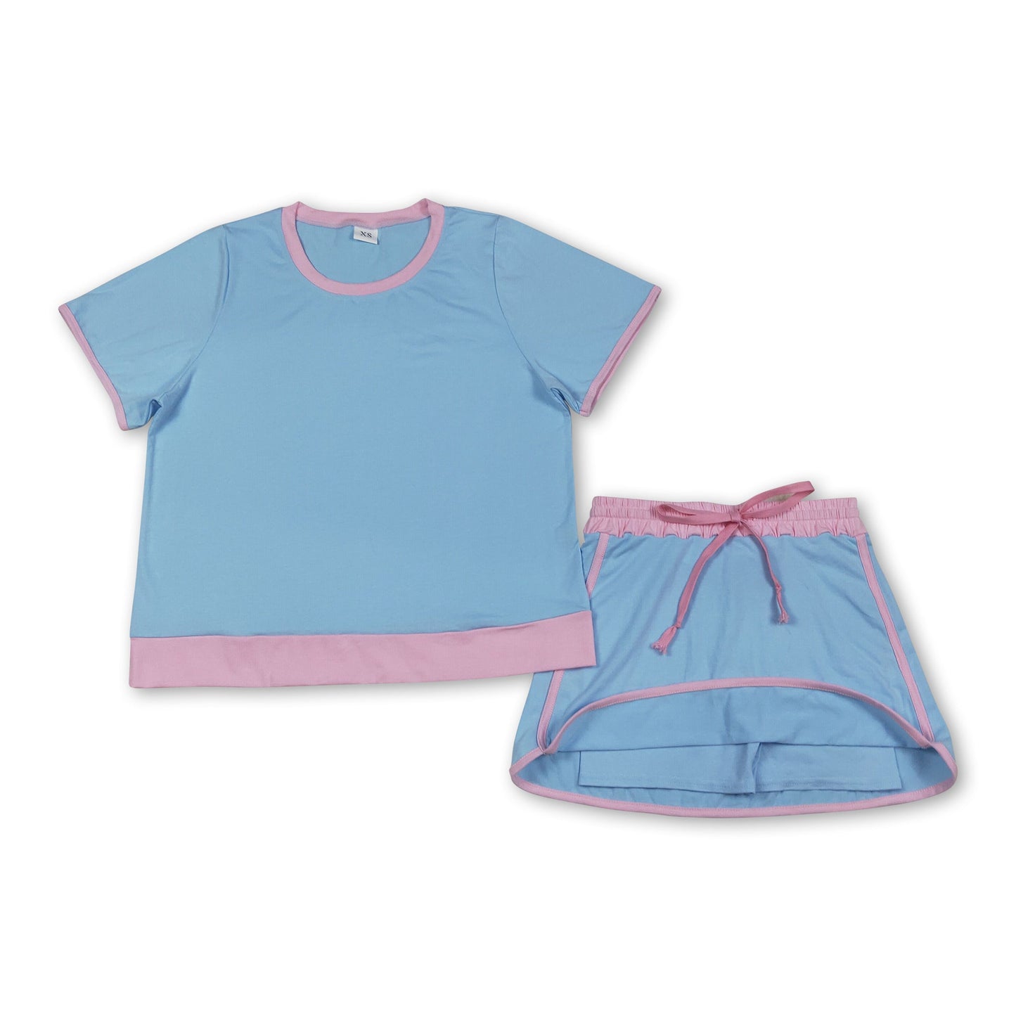 Light blue pink cotton top skirt adult women outfits