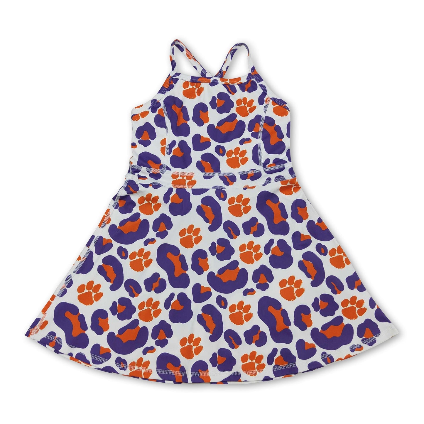 Straps orange purple leopard kids girls team athletic dress