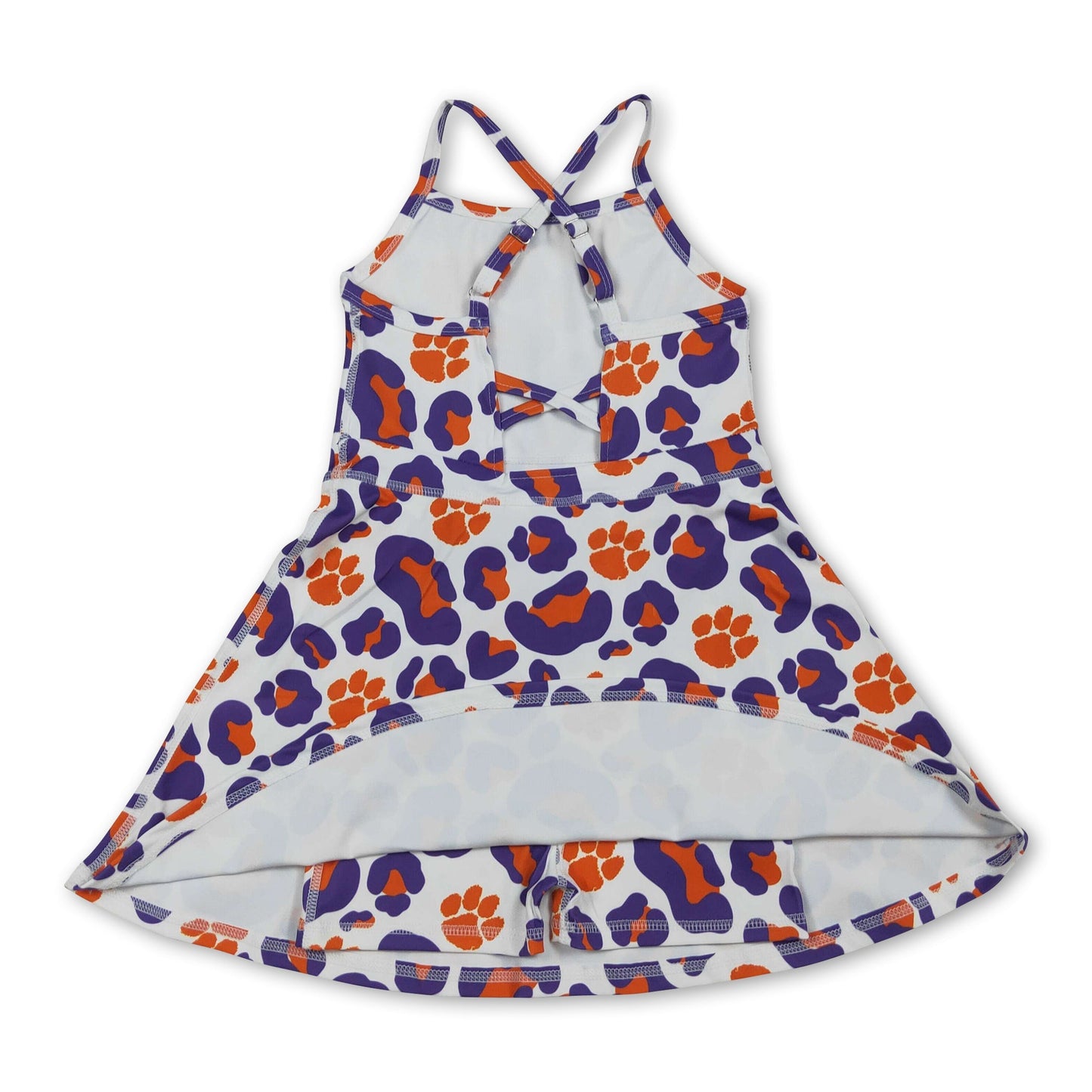 Straps orange purple leopard kids girls team athletic dress