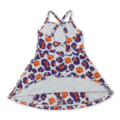 Straps orange purple leopard kids girls team athletic dress