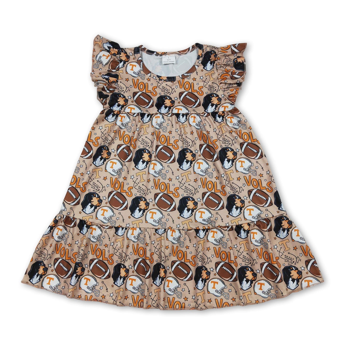 Flutter sleeves football dog T ruffle girls team dresses