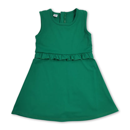 Sleeveless green ruffle kids girls summer athletic dress