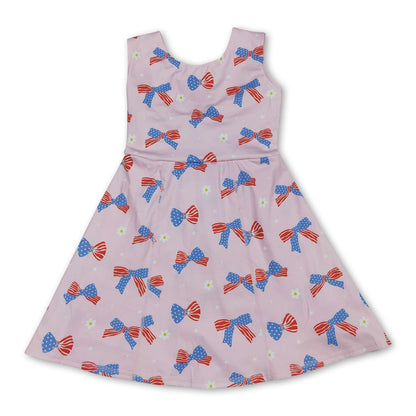 Stars stripe bows kids girls 4th of july athletic dresses