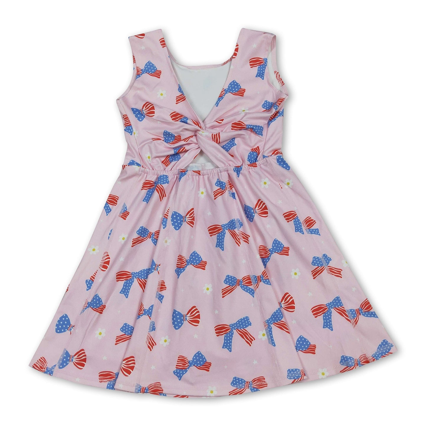 Stars stripe bows kids girls 4th of july athletic dresses