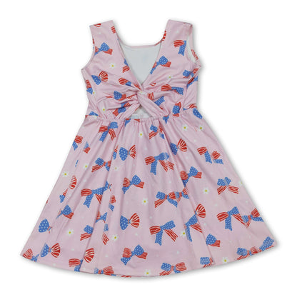 Stars stripe bows kids girls 4th of july athletic dresses