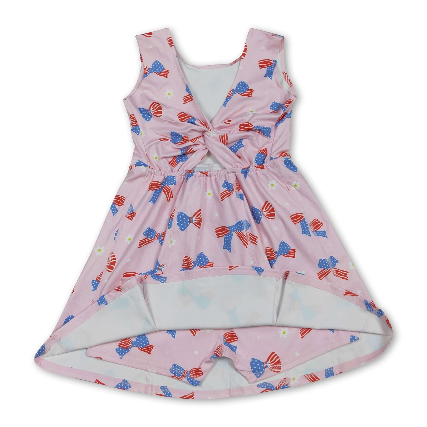 Stars stripe bows kids girls 4th of july athletic dresses