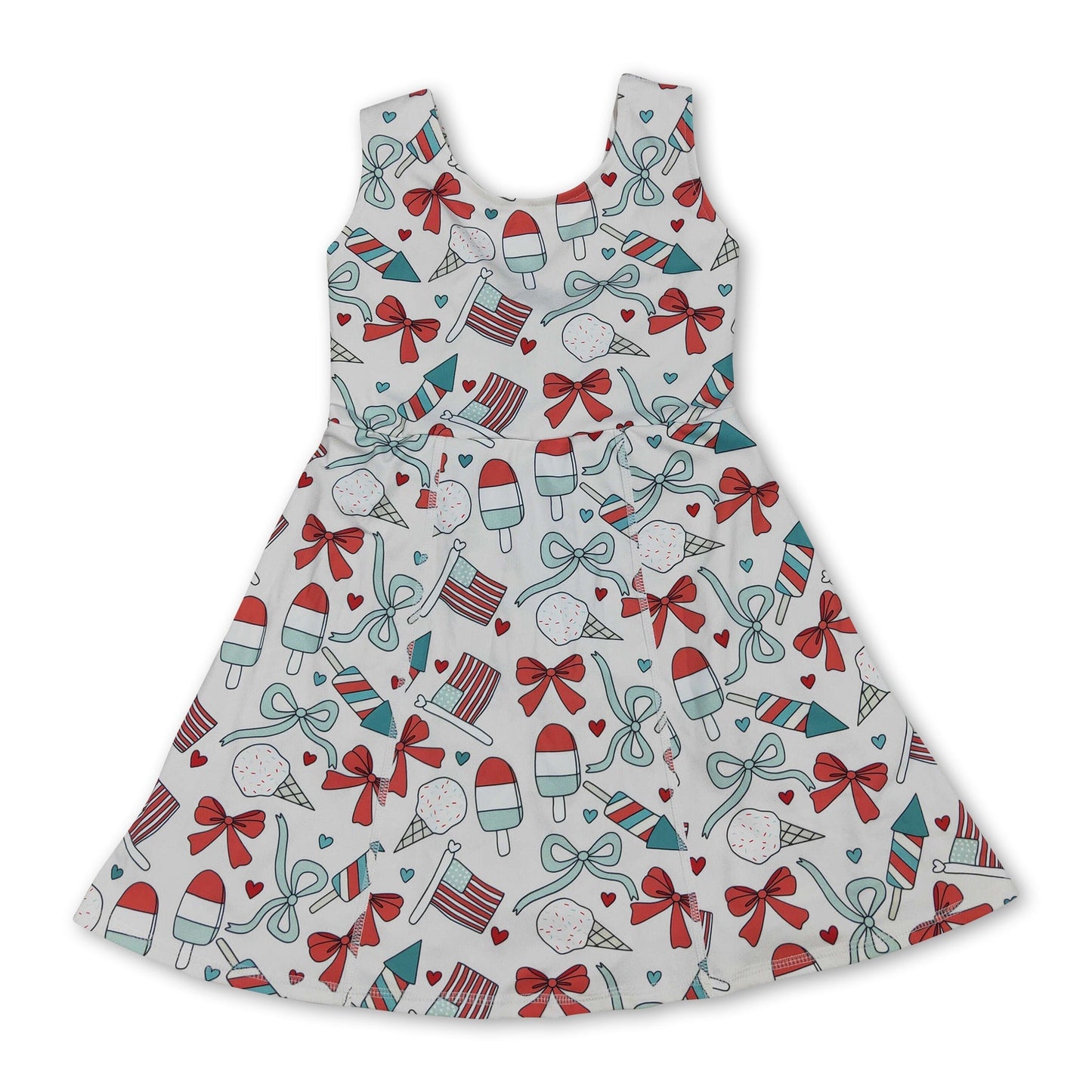 Sleeveless popsicle bow flag girls 4th of july athletic dress