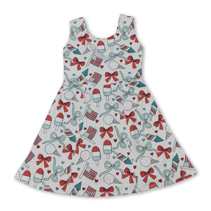Sleeveless popsicle bow flag girls 4th of july athletic dress
