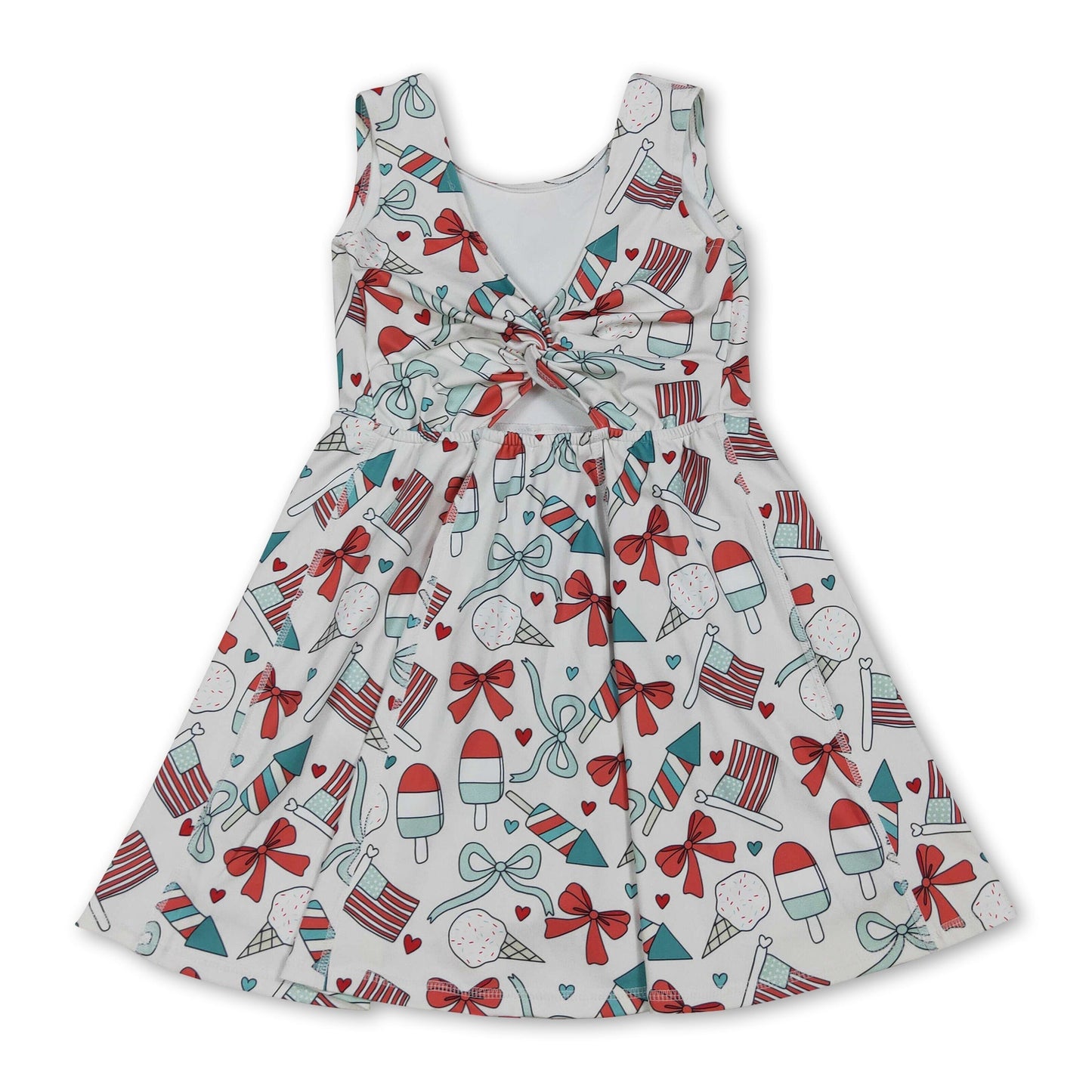 Sleeveless popsicle bow flag girls 4th of july athletic dress