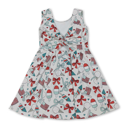 Sleeveless popsicle bow flag girls 4th of july athletic dress