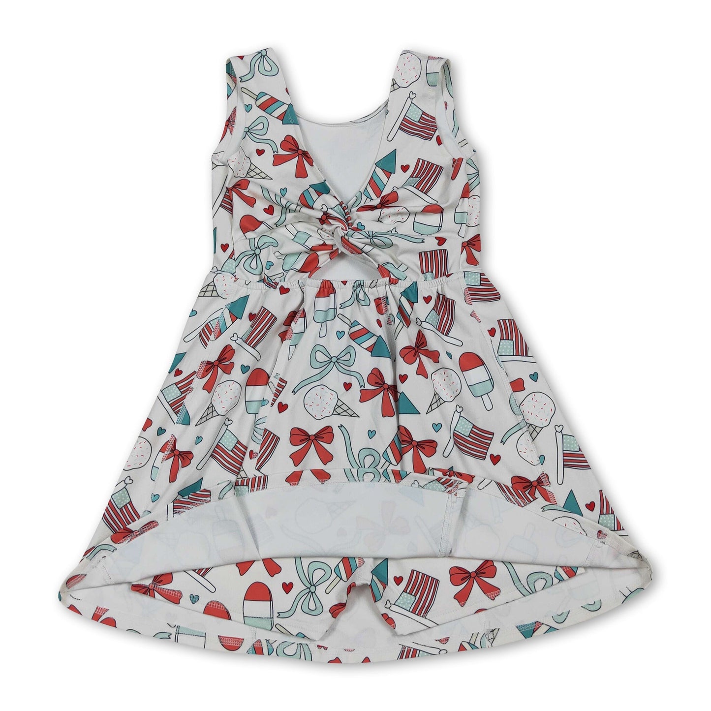 Sleeveless popsicle bow flag girls 4th of july athletic dress