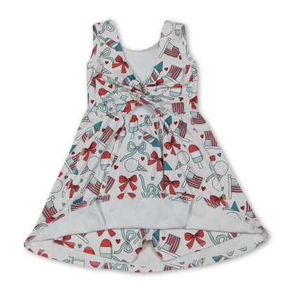 Sleeveless popsicle bow flag girls 4th of july athletic dress