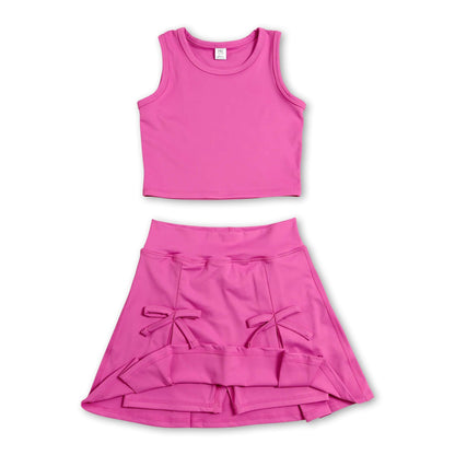 Sleeveless hot pink crop top skirt kids girls active set