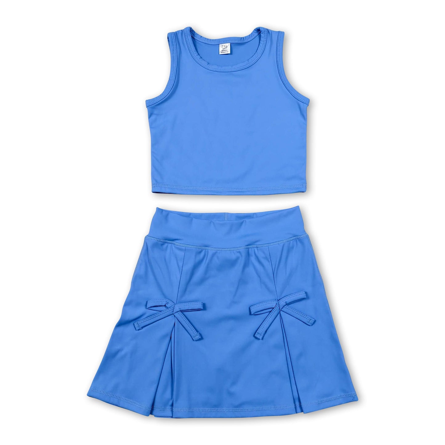 Sleeveless blue crop top bow skirt kids girls summer active set