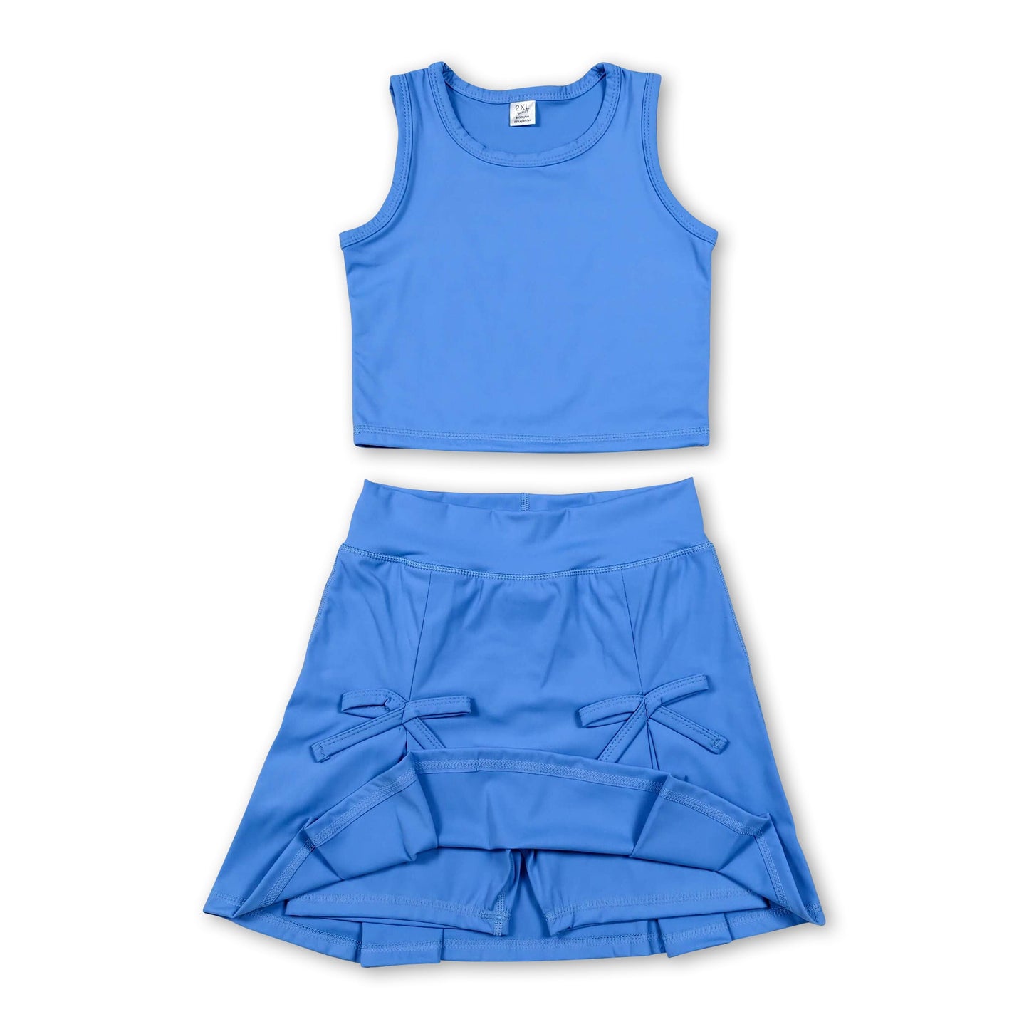 Sleeveless blue crop top bow skirt kids girls summer active set