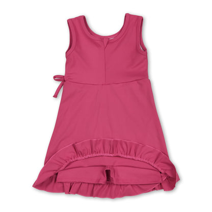 Sleeveless hot pink bow ruffle kids girls summer athletic dress