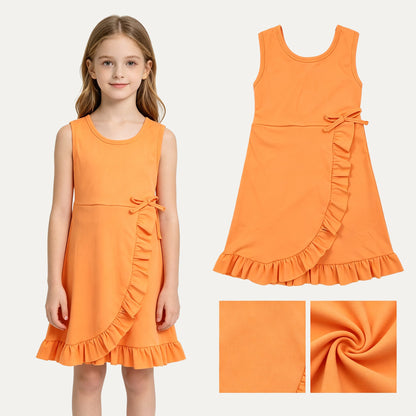 Sleeveless orange ruffle kids girls summer athletic dress