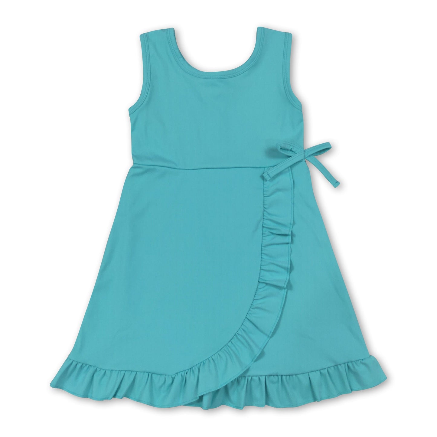 Sleeveless teal ruffle kids girls summer athletic dress