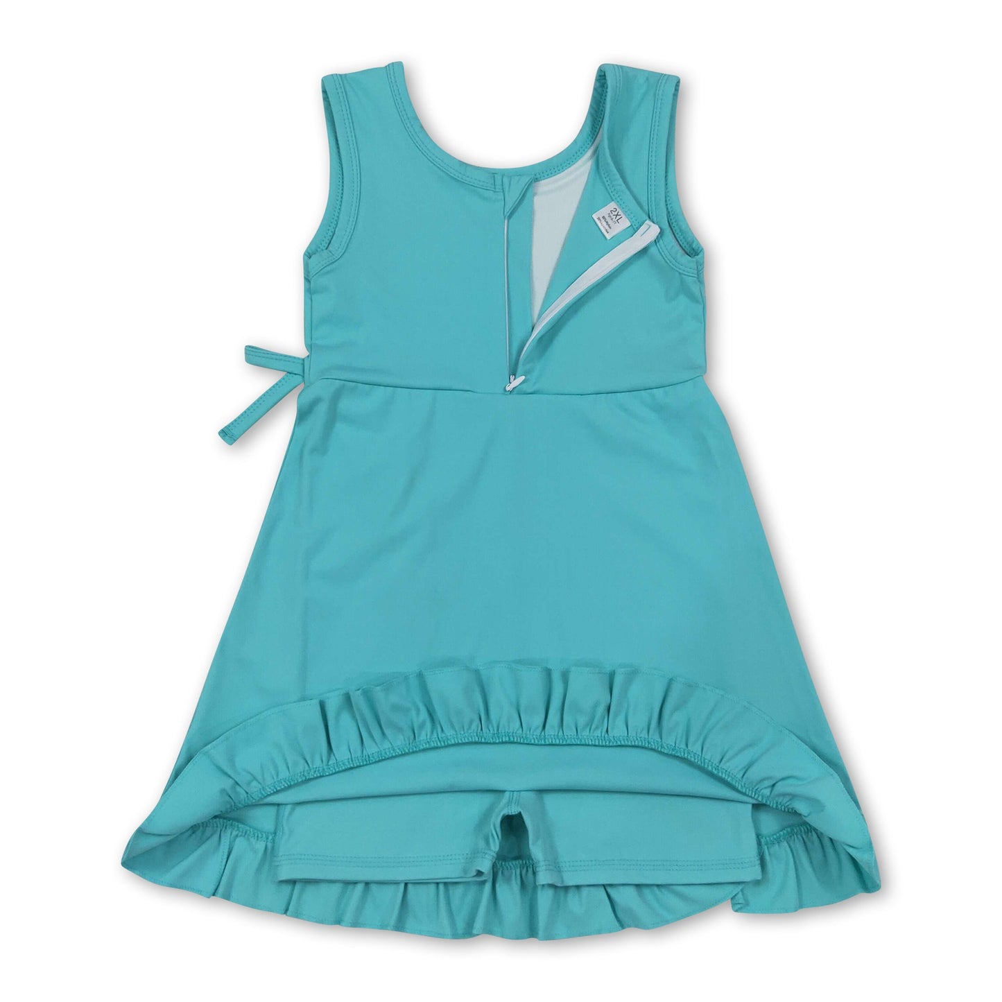 Sleeveless teal ruffle kids girls summer athletic dress