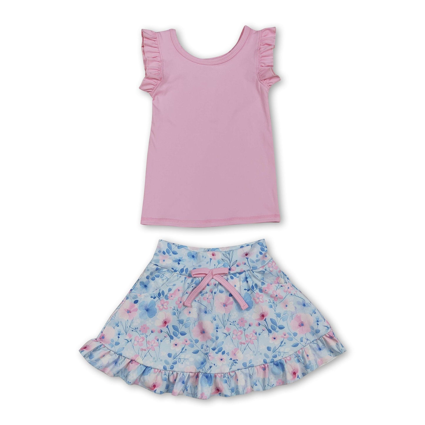 Sleeveless pink top floral skirt girls active wear set