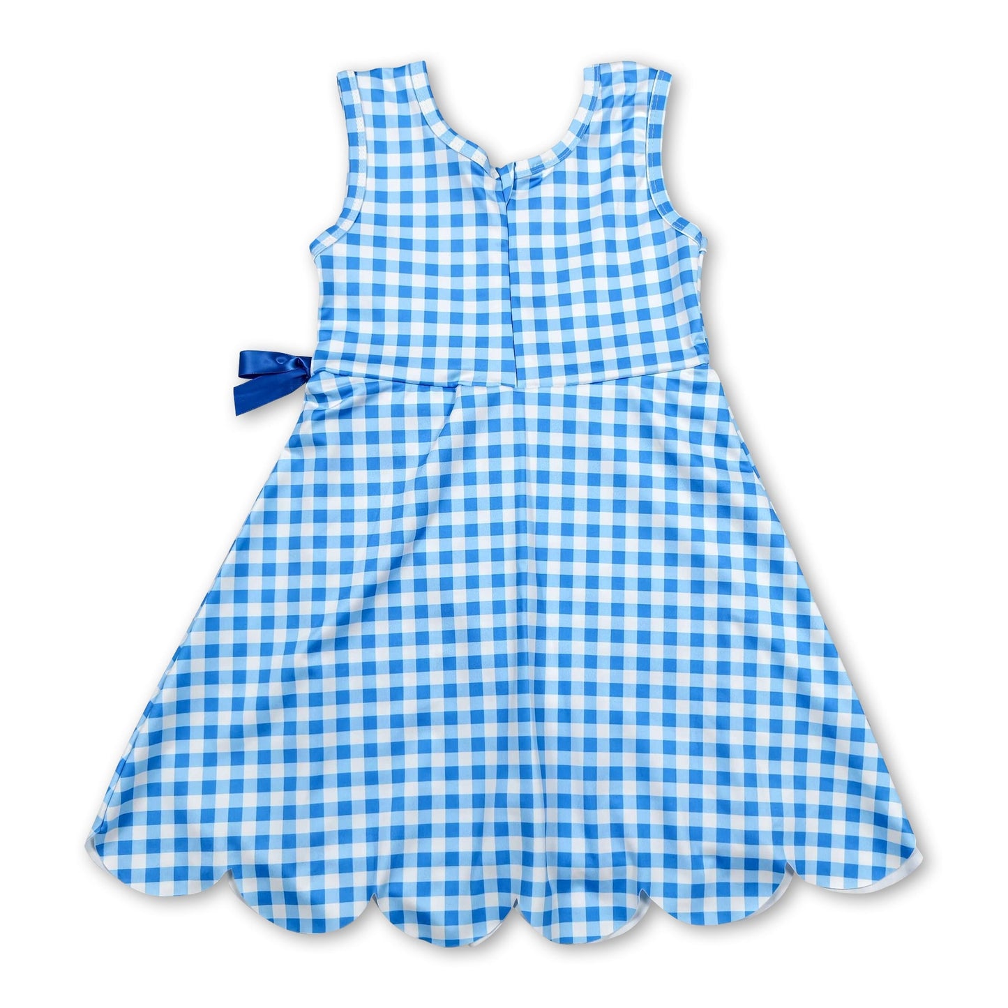 Sleeveless light blue plaid scallop kids girls athletic dresses