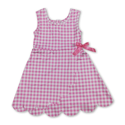 Sleeveless pink plaid scallop kids girls athletic dress