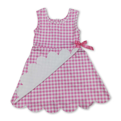 Sleeveless pink plaid scallop kids girls athletic dress