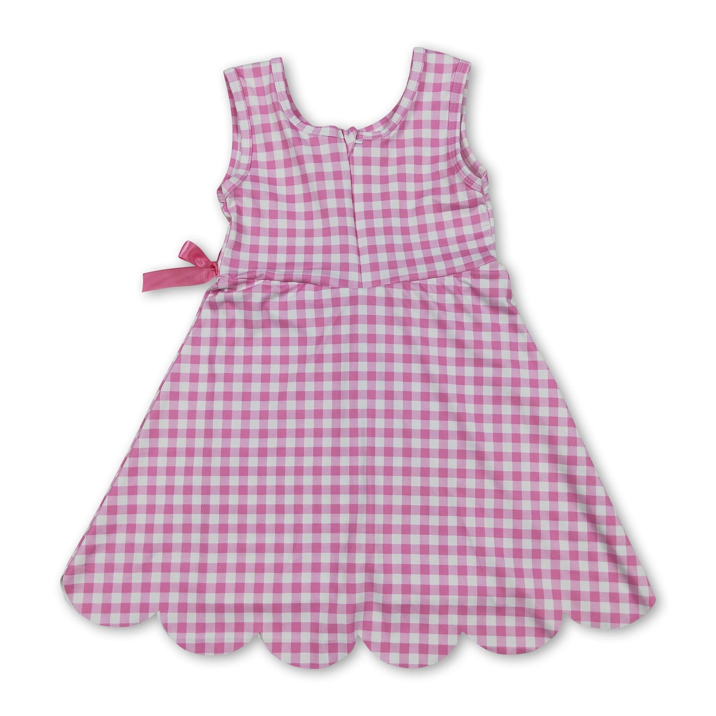 Sleeveless pink plaid scallop kids girls athletic dress