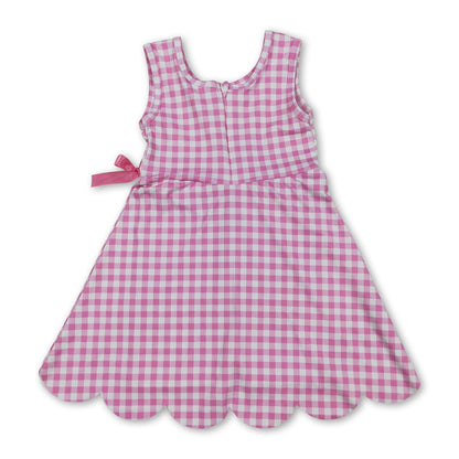 Sleeveless pink plaid scallop kids girls athletic dress