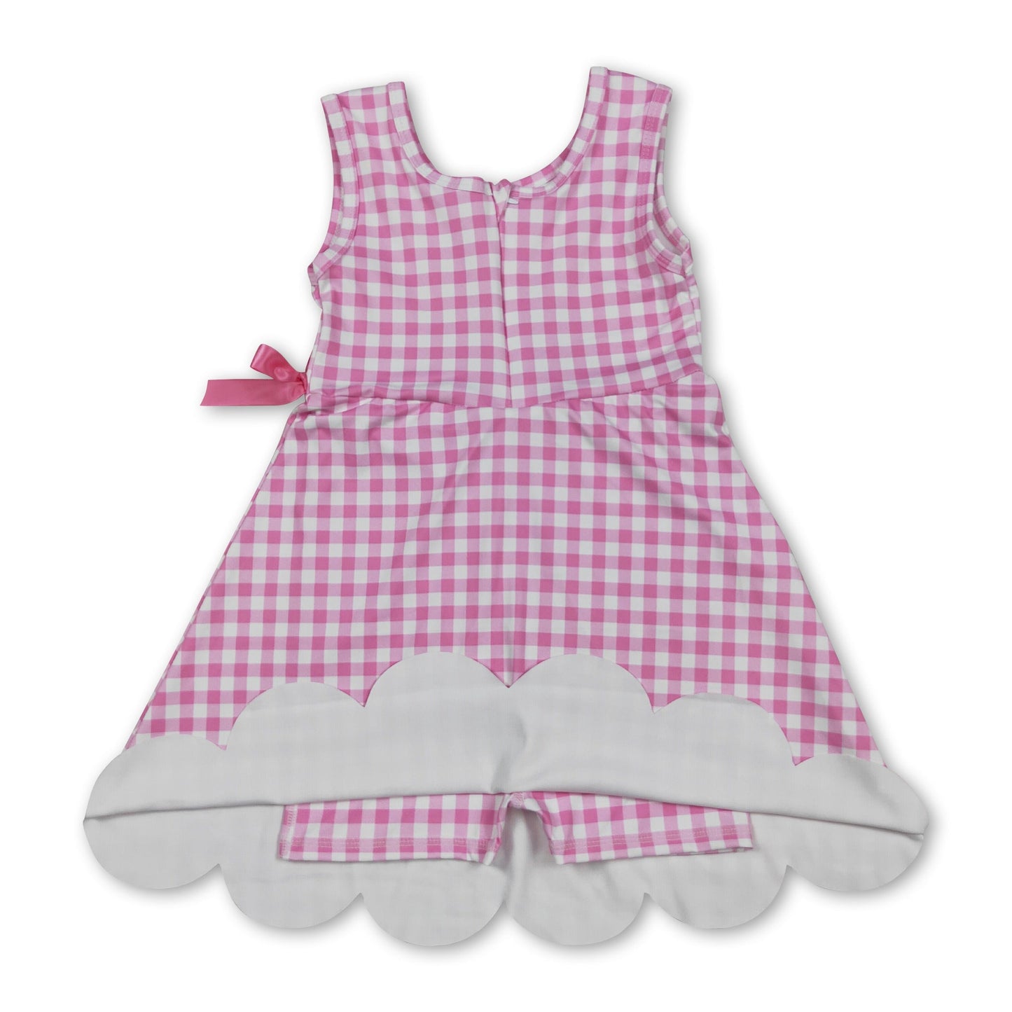 Sleeveless pink plaid scallop kids girls athletic dress