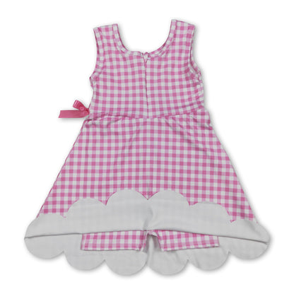 Sleeveless pink plaid scallop kids girls athletic dress