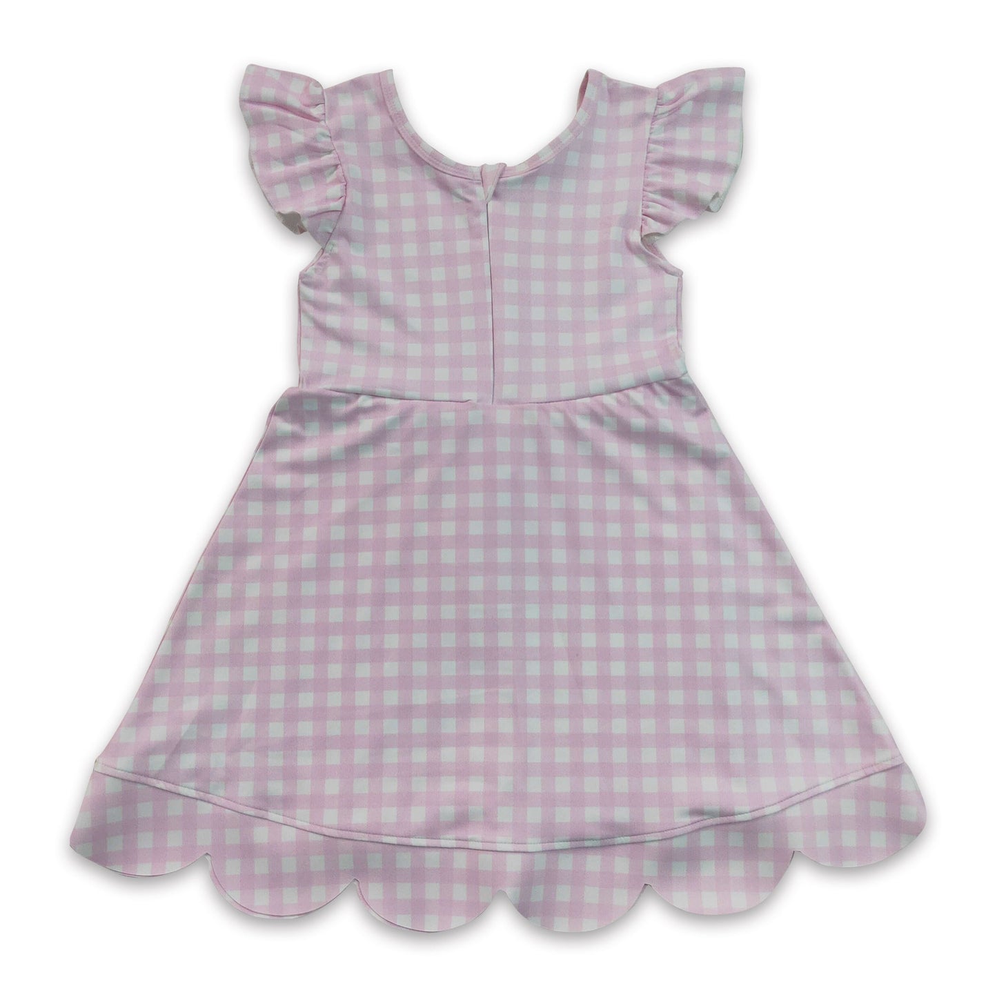 Pink plaid flutter sleeves scallop kids girls athletic dress