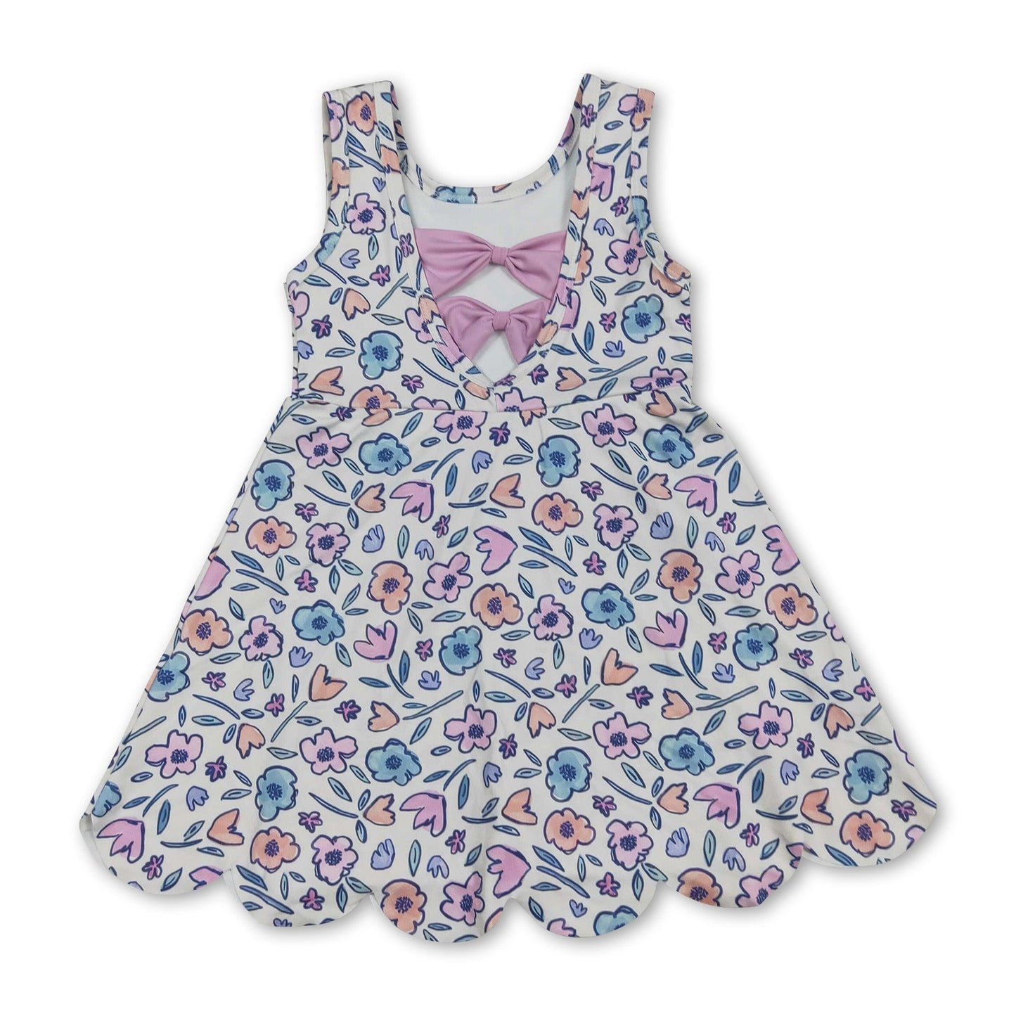 Sleeveless floral scallop kids girls summer athletic dress