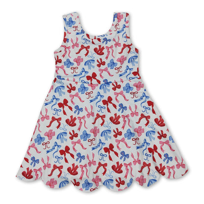 Red blue bow scallop kids girls 4th of july athletic dress