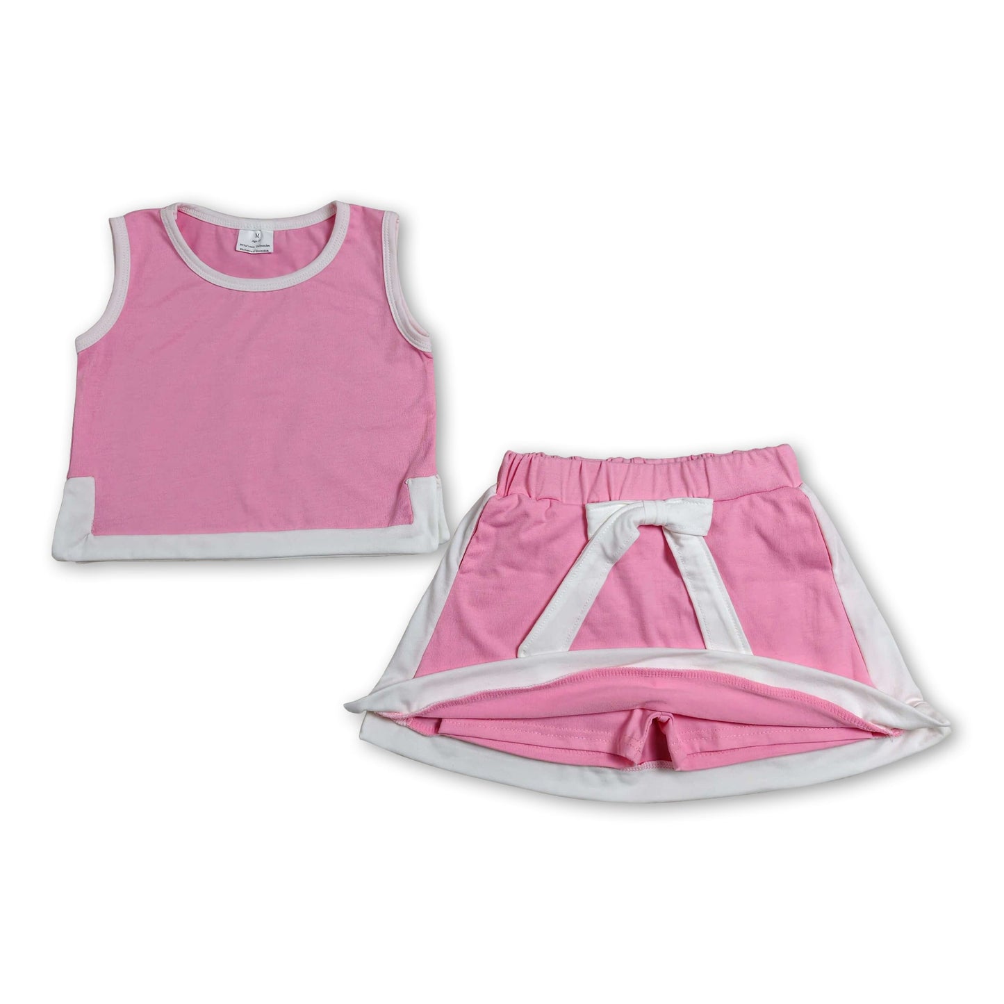 Pink cotton sleeveless top skorts kids girls outfits