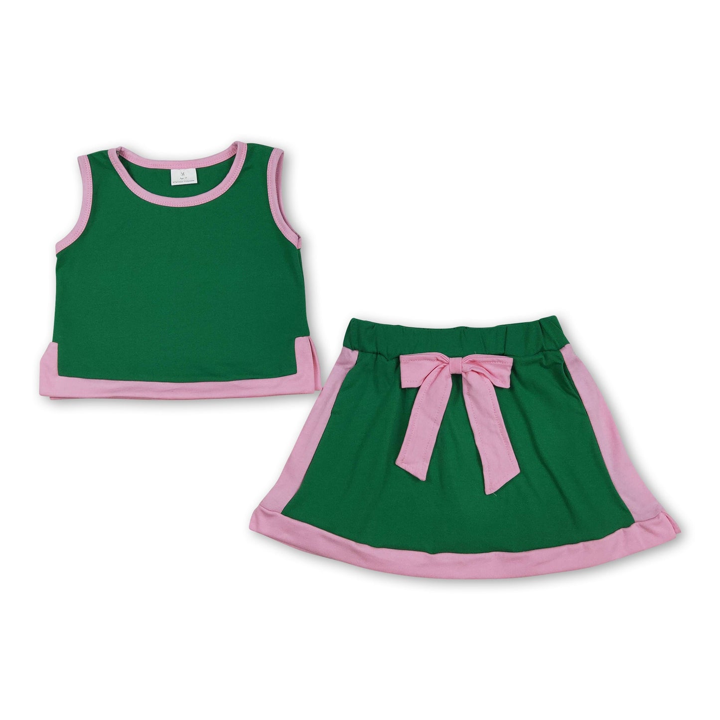 Green cotton sleeveless top skorts kids girls outfits