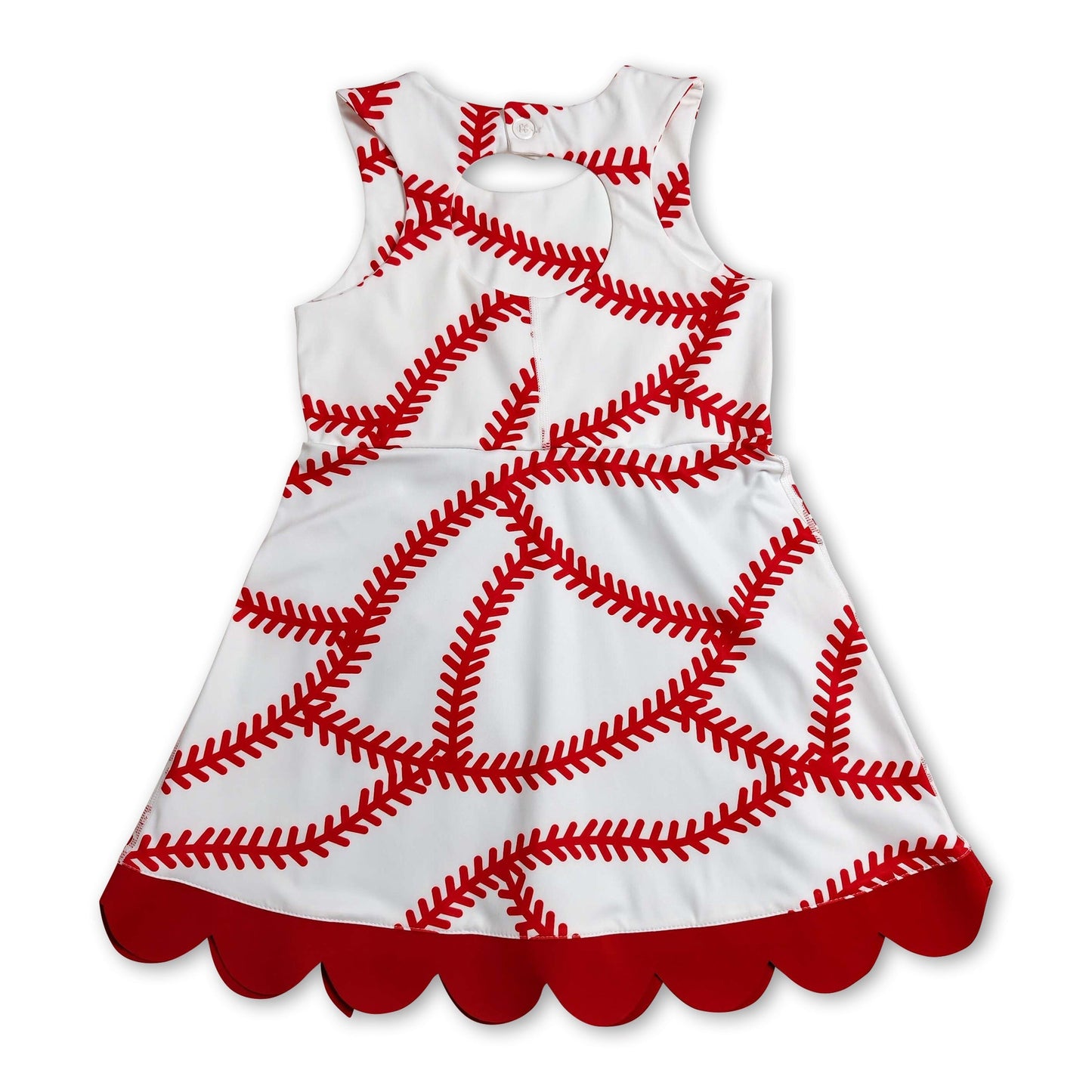 Sleeveless red scallop baseball kids girls athletic dress