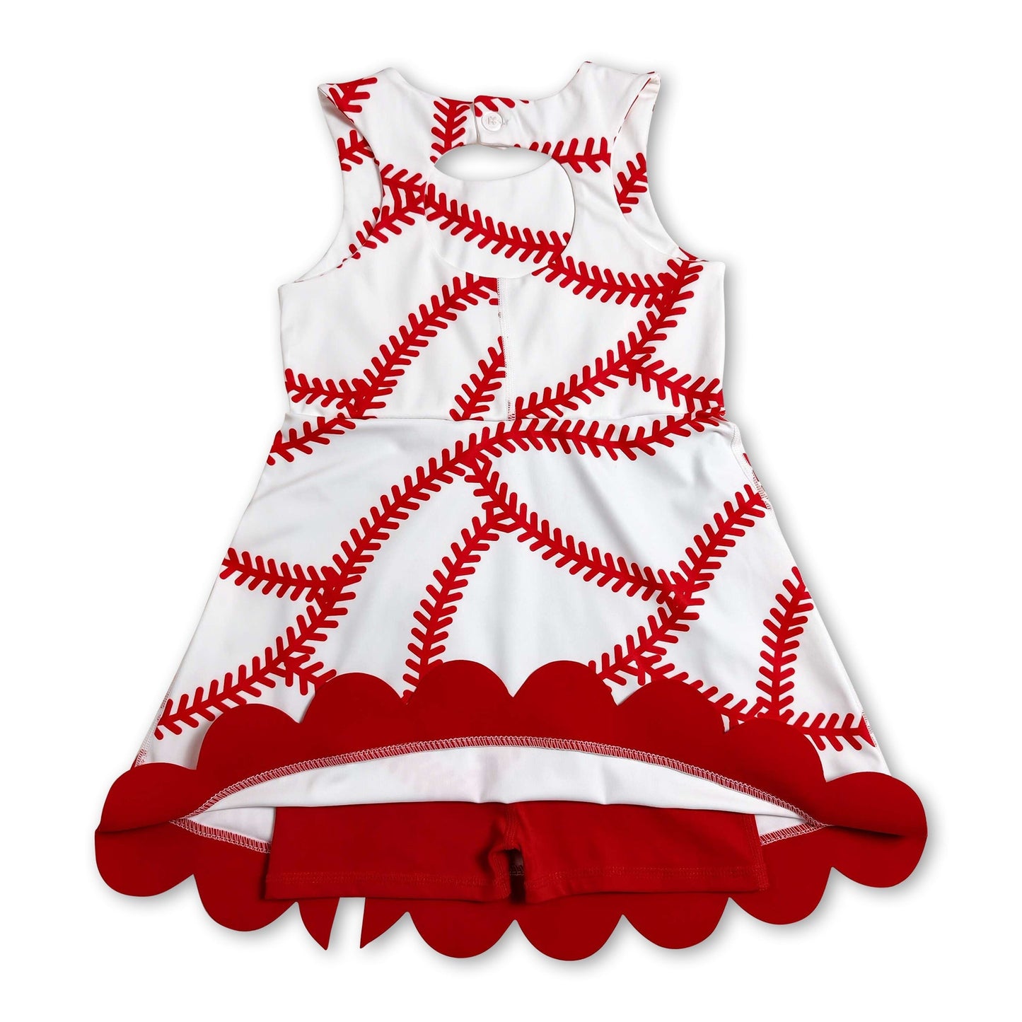 Sleeveless red scallop baseball kids girls athletic dress