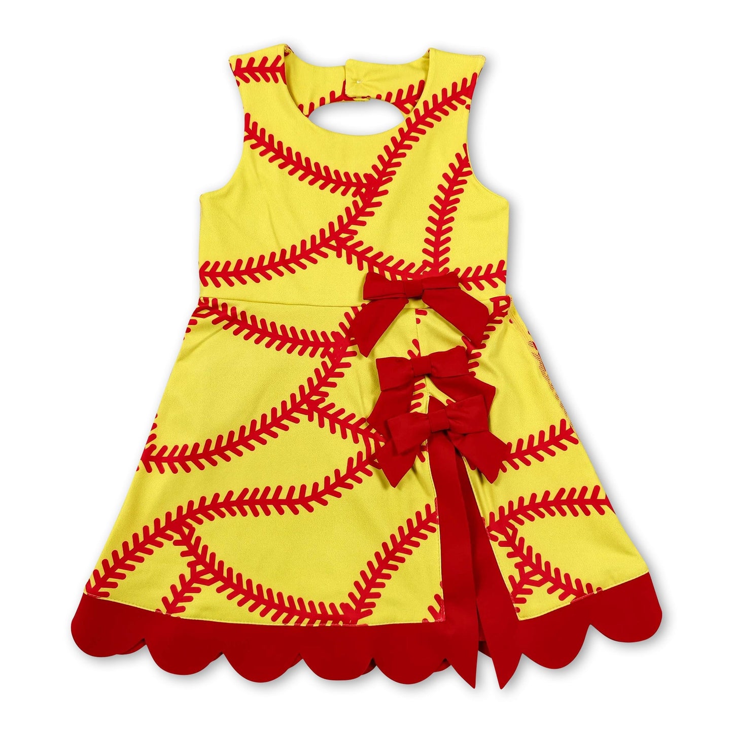 Sleeveless softball bow scallop girls athletic dresses