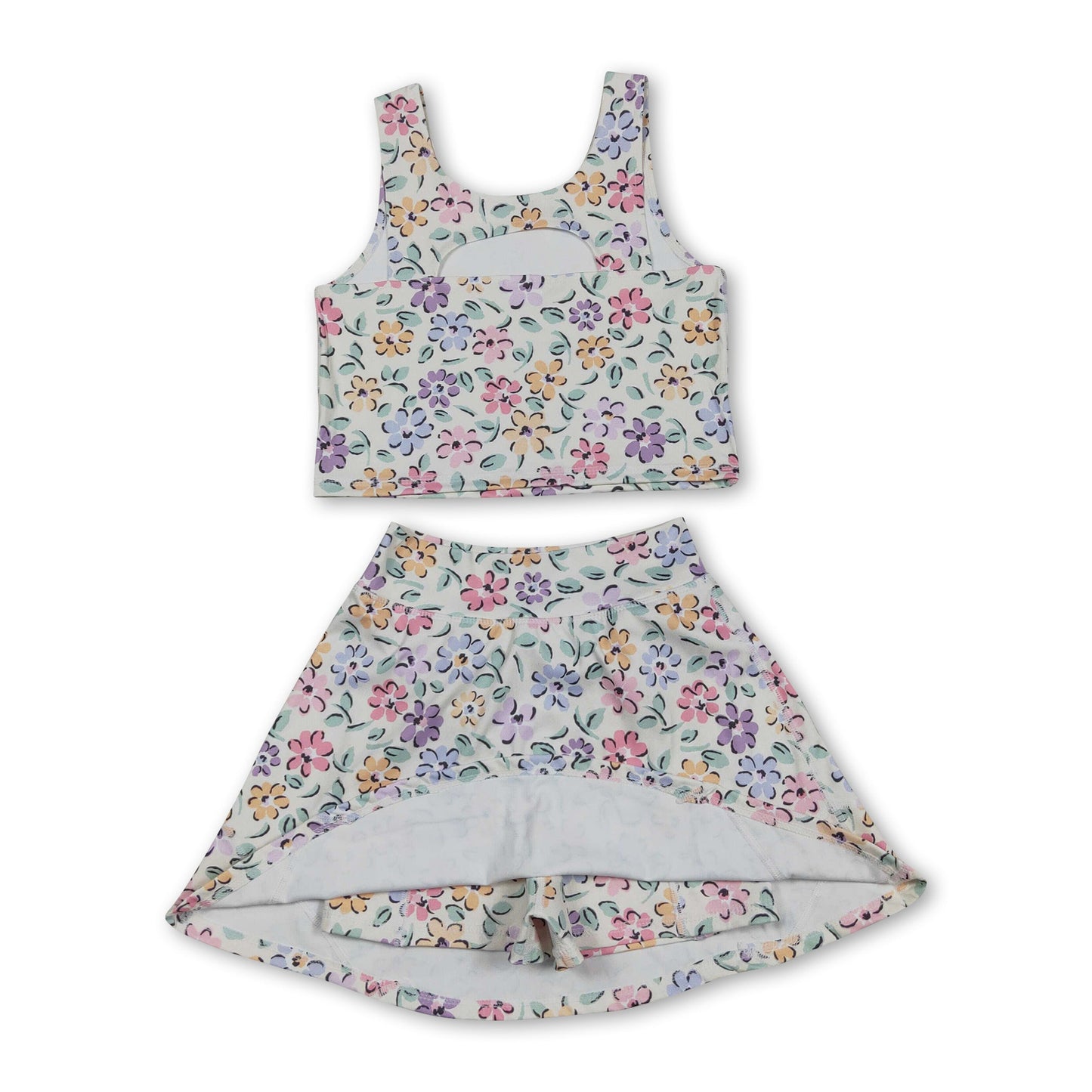Sleeveless floral kids girls summer activewear set
