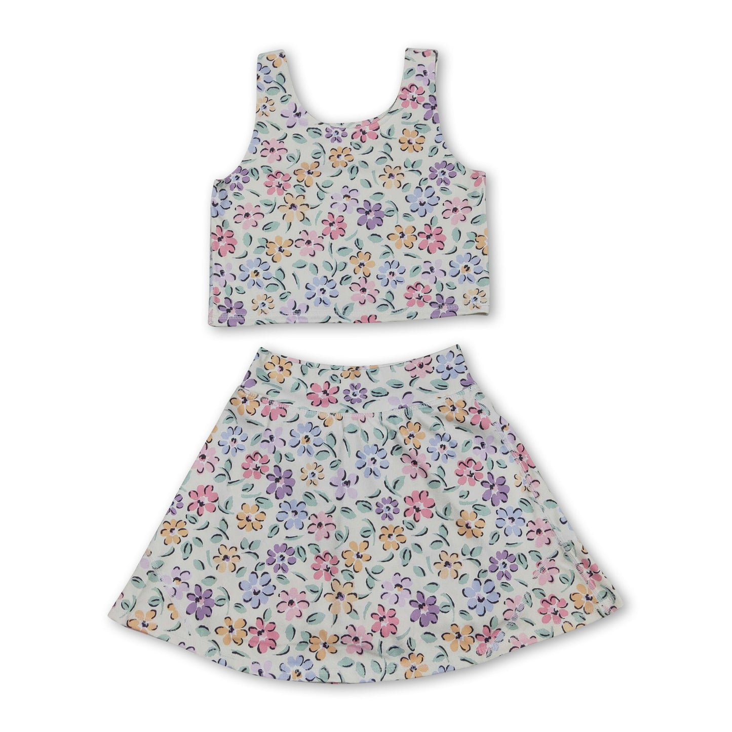 Sleeveless floral kids girls summer activewear set